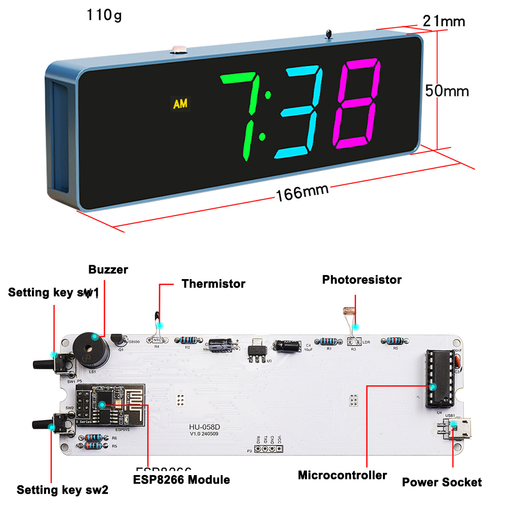 Kit d'horloge WiFi coloré, hor - Diy Electronics Gadget avis et prix